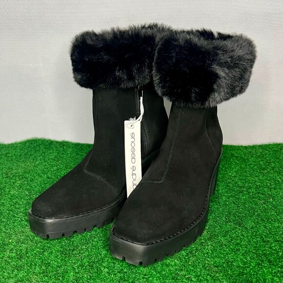Andre Assous Milana Women's Boots Fur Trim/fold down Water Resistant Suede 6 NEW - Picture 2 of 16